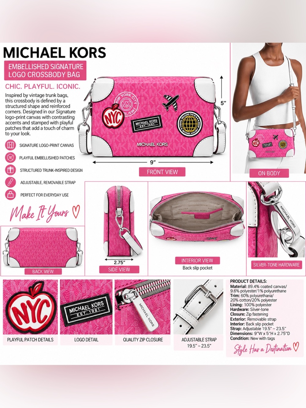 MICHAEL KORS EMBELLISHED SIGNATURE LOGO CROSSBODY BAG – PINK (NEW WITH TAGS) A29